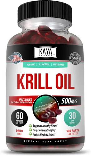 Vista 10 de Kaya Naturals - Aceite de krill antártico de 500 mg con Omega 3, EPA, DHA, fosfolípidos y suplemento de astaxantina - Vitamina para el cerebro