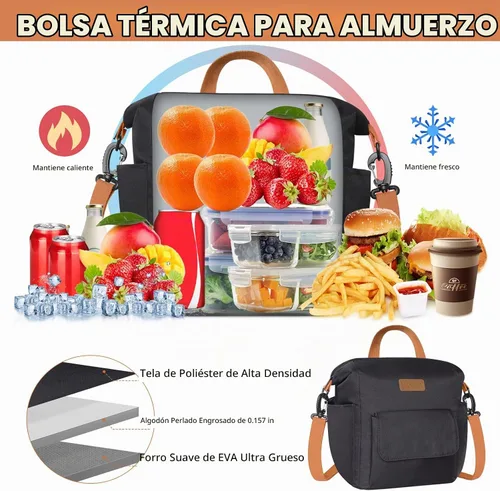 Vista 3 de Joymee - Lonchera con aislamiento, a prueba de fugas, gran capacidad, reutilizable, versátil, con correa de hombro ajustable y bolsillos laterales