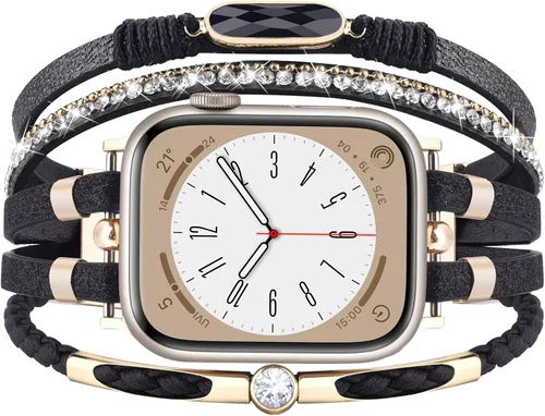 Vista 16 de MOFREE - Pulsera de cuero boho compatible con Apple Watch Band de 38, 40, 41 mm, pulsera de cuentas multicapa hecha a mano para Apple Watch, correa