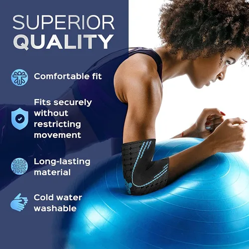 Vista 2 de Codera de compresión para codo, codera, coderas, coderas de tenista para hombres y mujeres, codo para tendinitis y codo de tenista (S, negro)