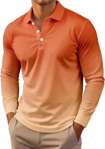 Vista 10 de Polo degradado para hombre, manga larga, con botones, cuello ligero, para golf y tenis