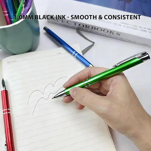 Vista 7 de Bolígrafo personalizado de tinta negra para eventos, ferias comerciales, paquete de 50 Verde