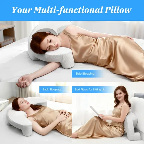 Vista 13 de Almohada para dormir de lado con canal de brazo para alivio del dolor de hombros, cuello y manguito rotador, almohada cervical de espuma