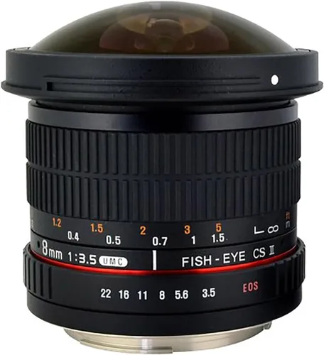 Vista 8 de Rokinon HD8M-C - lente de ojo de pez con capucha desmontable, 8 mm f/3.5 HD para Canon DSLR 8-8mm, lente fijo sin zoom, negro