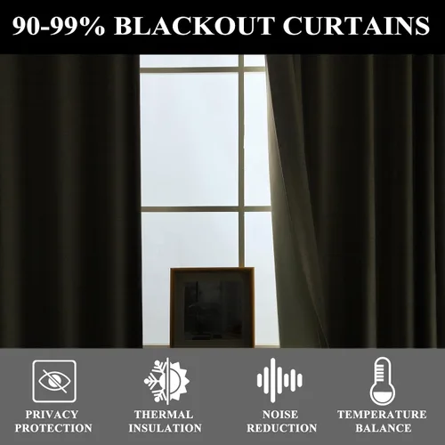 Vista 6 de Fcosie Cortinas opacas de 84 pulgadas de largo con textura de lino, con aislamiento térmico, con ojales en la parte superior con forro opaco blanco