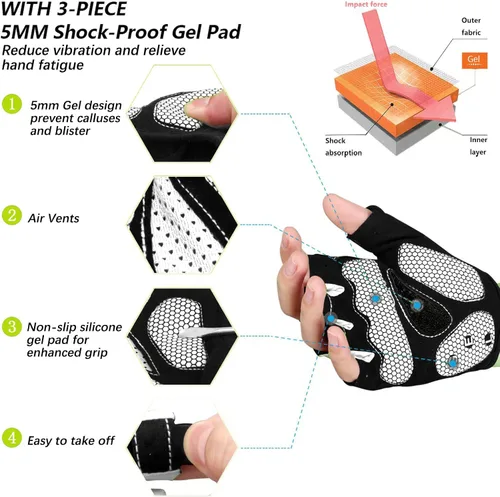Vista 2 de MOREOK - Guantes para bicicleta de montaña (MTB) y ciclismo de descenso (DH), para hombres, de medio dedo, con almohadilla de gel que absorbe