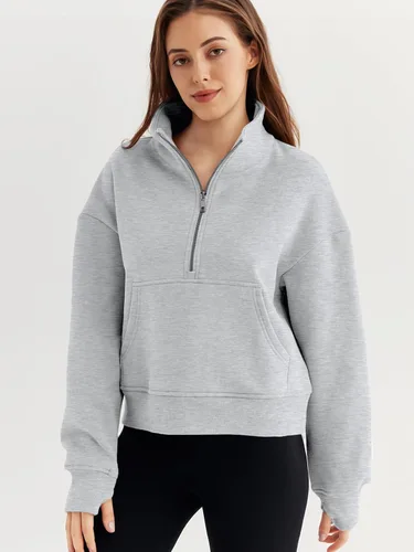 Vista 2 de EFAN Sudaderas cortas para mujer, con media cremallera, forro polar, con cremallera de un cuarto, sudaderas con capucha 2023, ropa de moda de otoño