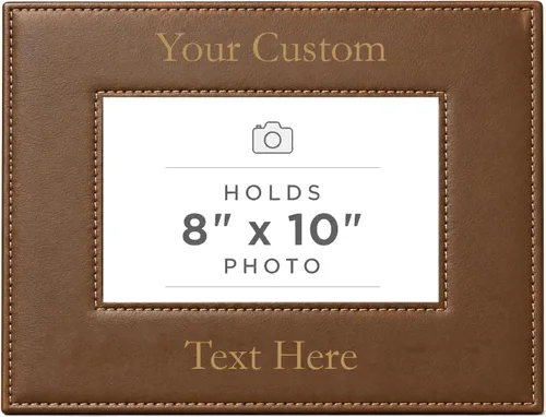 Vista 15 de Marco de fotos de piel sintética de cuero sintético grabado para añadir tu texto personalizado para colgar o en la mesa, marco de fotos familiares