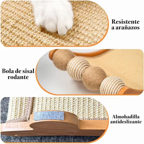 Vista 6 de CHEERPALS Cama rascador de sisal para gatos con bolas de madera para gatos