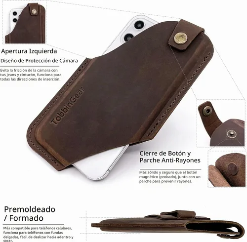 Vista 3 de TobbinGear Funda de cuero para teléfono móvil con clip para cinturón, bolsa de cinturón de cuero, funda universal para teléfono en el cinturón