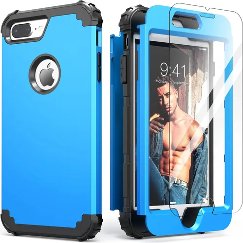 Vista 20 de IDweel Funda para iPhone 8 Plus, Funda para iPhone 7 Plus con Protector de Pantalla de Vidrio Templado, 3 en 1 Resistente a Golpes Delgada Híbrida