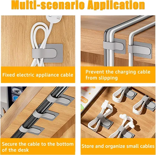 Vista 6 de 80 piezas de correas de velcro para cables, gestión de cables debajo del escritorio, bridas de cable autoadhesivas, organizadores de cables Blanco