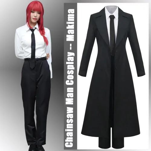 Vista 2 de Disfraz de anime Chainsaw Man Denji Makima, traje de cosplay, uniforme de poder, conjunto de chaqueta para hombre, conjunto de traje de Halloween