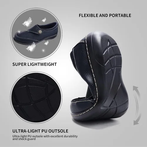 Vista 4 de UZB Mocasines de cuero cómodos con velcro para mujer