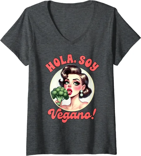 Vista 4 de Womens Vegan Life Vegetarian Broccoli Spanish Hola Soy Vegano V-Neck T-Shirt