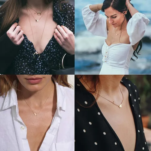 Vista 3 de MEVECCO Collar delicado con inicial de oro de 18 quilates chapado en oro de mariposa con nombre delicado collar diario para mujer joyería