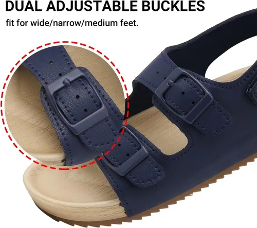 Vista 2 de Sandalias ajustables de doble hebilla para niñas y niños, zapatos de verano ligeros con velcro para niños pequeños y grandes
