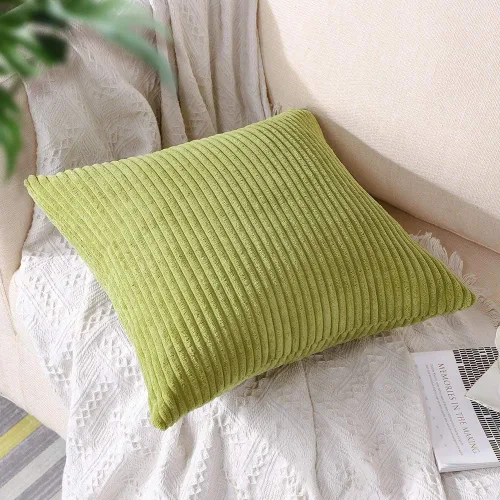 Vista 2 de Artscope Fundas de almohada de pana a rayas acogedoras súper suaves decorativas cuadradas, fundas de cojín para sofá, dormitorio, decoración