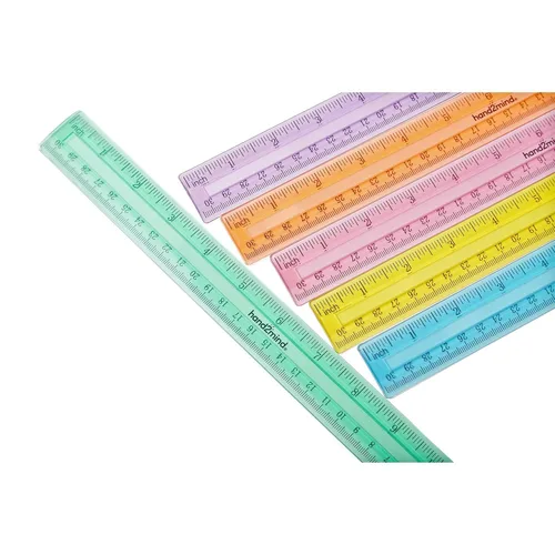 Vista 4 de hand2mind Reglas de plástico Safe-T multicolor, transparentes, semiflexibles de 12 pulgadas, reglas de plástico arcoíris, regla de seguridad