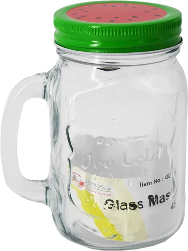 Vista 3 de UNIWARE Tarro de vidrio de 15.2 fl oz con tapas surtidas, pajita y mango (tapa kiwi con pajita)