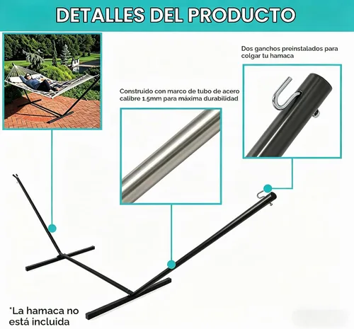 Vista 7 de Hamaca doble con soporte de acero que ahorra espacio, capacidad de 400 libras, soporte de marco de hamaca portátil resistente para hamacas de 9 a 13