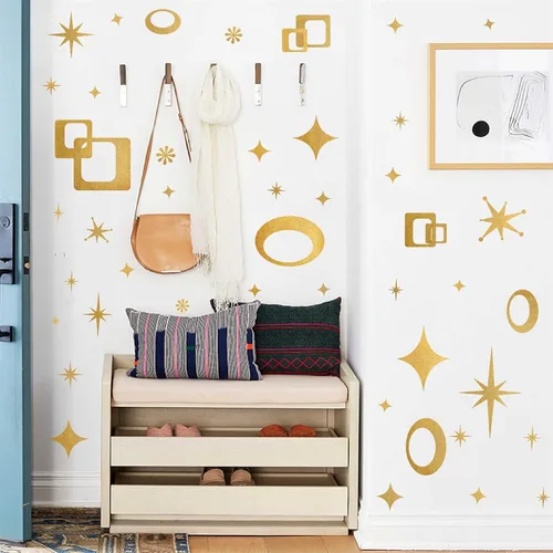 Vista 9 de Calcomanías de pared de estrellas retro, calcomanías de pared de óvalos y cuadrados, calcomanías geométricas para paredes, calcomanías de vinilo
