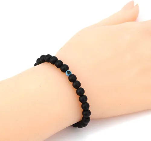 Vista 8 de Juego de 4 pulseras elásticas de cuentas de cristal turco contra el mal de ojo, amuleto de protección de hebras de cristal, amuleto de Fatima Hamsa