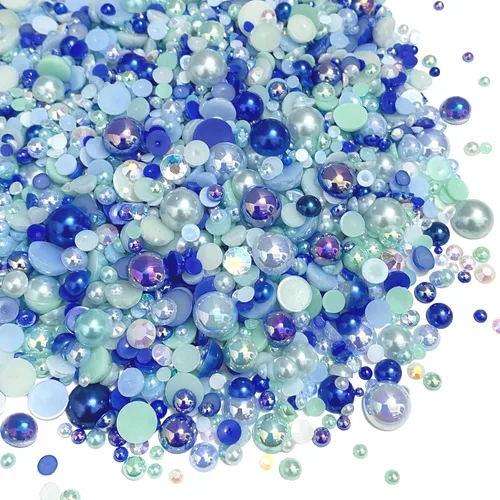 Vista 21 de Diamantes de imitación de resina mixta de 3.53 oz con parte trasera plana, perlas semicirculares, tamaños mixtos de 0.116 a 0.394 pulgadas