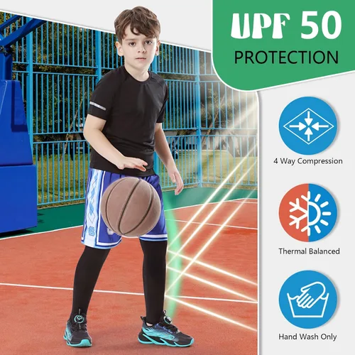 Vista 4 de Newbyinn 2 pares de mangas de pierna para niños, manga larga de compresión para jóvenes, niños, niñas, baloncesto, fútbol, fútbol