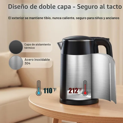Vista 5 de Mecity Hervidor eléctrico de 1.7L con pantalla táctil de control de temperatura, sin contacto de plástico con agua. 6 programas de temperatura