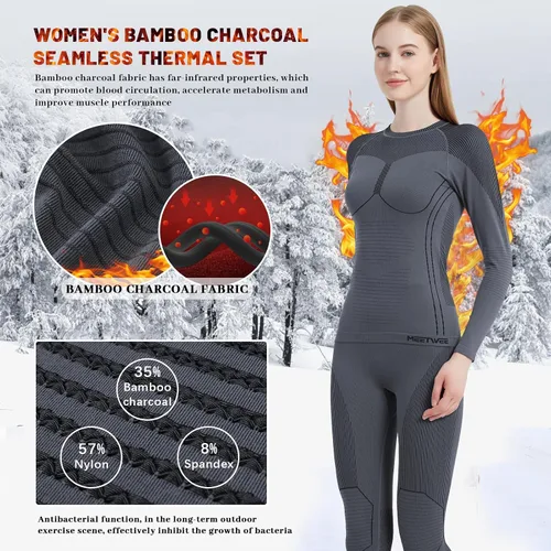 Vista 2 de MEETWEE Ropa interior térmica para mujer, conjunto de equipo de esquí Long Johns para clima frío, capa base, capa superior e inferior cálida