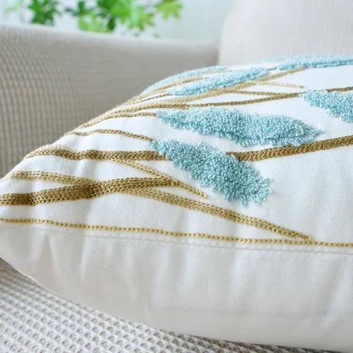 Vista 5 de vctops Funda de almohada de algodón con bordado bohemio y cuadrado para sofá, cama, silla (azul C, 18 x 18 pulgadas)