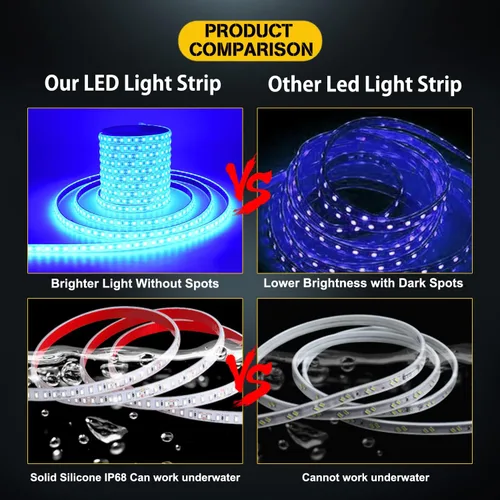 Vista 2 de YM E-Bright Tiras de luces LED azules de 16.4 pies para dormitorio, hogar, cocina, barco, marino, interior, exterior, IP68 impermeable, 5 metros