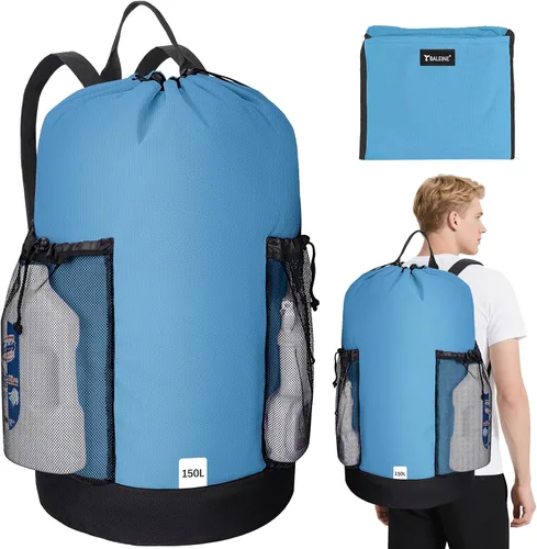 Vista 22 de BALEINE Mochila Bolsa de Lavandería de 120L, Tela Oxford 900D Bolsas Grandes de Lavandería de Viaje con Correas para el Hombro y 2 Bolsillos
