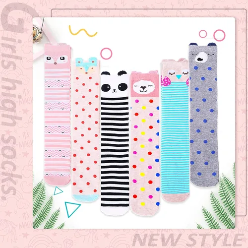 Vista 3 de MOGGEI 6 pares de calcetines hasta la rodilla para niños y niñas de regalo largos locos tontos altos divertidos lindos animales para niños
