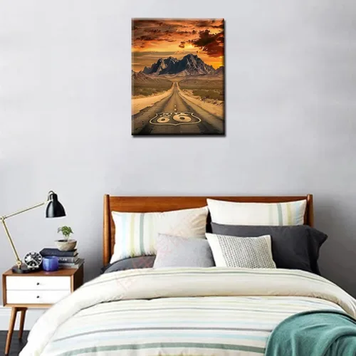 Vista 3 de America Route 66 - Pintura de montaña al atardecer por números, 16 x 20 pulgadas, lienzo de paisaje de EE. UU., pintura acrílica al óleo para niños