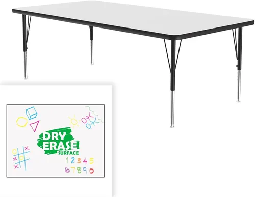 Vista 3 de Correll - Mesa de actividades rectangular de 30"x72", tablero superior de borrado en seco/marcador, altura ajustable (19"-29"), laminado de alta