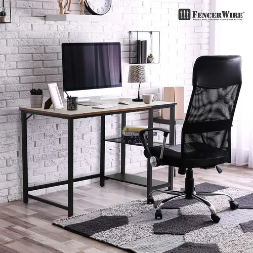 Vista 2 de Fencer Wire Escritorio para computadora de oficina en casa de 40 pulgadas con estantes de almacenamiento de 2 niveles, escritorio de estudio