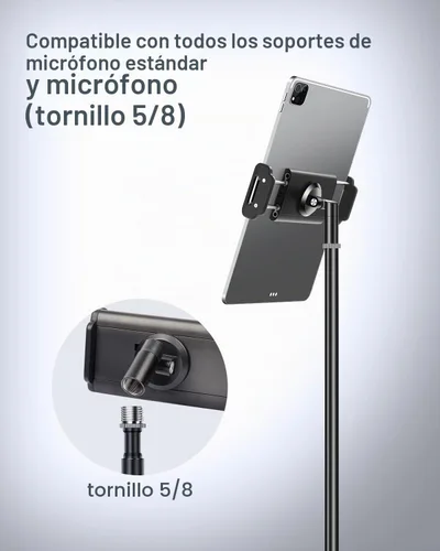 Vista 7 de Soporte de aluminio Elitehood para iPad para soporte de micrófono, soporte lateral para iPad para música con soporte para micrófono, soporte