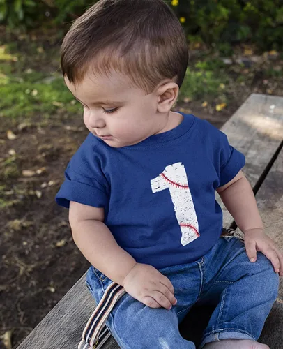Vista 4 de Camiseta de béisbol número 1 para el primer cumpleaños, regalos para niños de un año