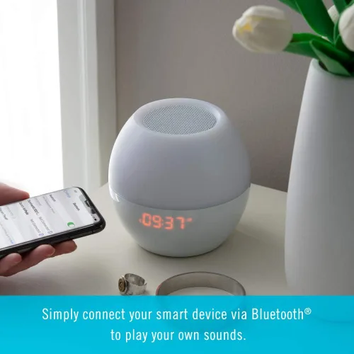 Vista 4 de HoMedics SoundSpa Sunrise, máquina de sonido para dormir para adultos y bebés, 4 sonidos calmantes, 4 sonidos de despertador, altavoz Bluetooth