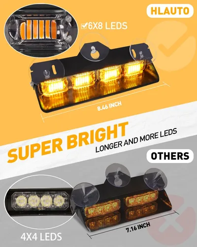 Vista 2 de HLauto 2002L Luces estroboscópicas de emergencia para salpicadero: luces de seguridad ámbar, luces de advertencia intermitentes para parabrisas