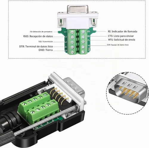 Vista 4 de DB9 Conector sin soldadura (2 machos+2 hembras), DB9 conector de ruptura RS232 D-SUB serie a terminal de puerto de 9 pines con estuche