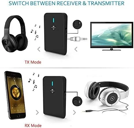 Vista 6 de Ziidoo Transmisor y receptor Bluetooth 5.0, adaptador Bluetooth inalámbrico 3 en 1, adaptador de audio Bluetooth de baja latencia para TV
