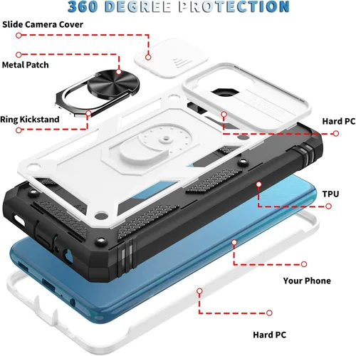 Vista 4 de Jeylly Funda para Galaxy A12 con cubierta deslizante para cámara, protector de pantalla de vidrio templado, protección híbrida de policarbonato duro