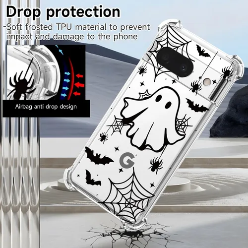 Vista 5 de Funda de Halloween para Google Pixel 7 Clear Ghost Fashion Designs, delgada y a prueba de golpes, funda protectora para teléfono para mujer, diseño