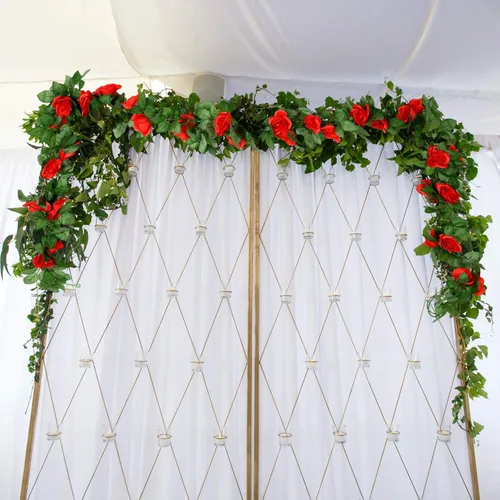 Vista 5 de Syhood Guirnalda de rosas artificiales, enredaderas y hojas, pancartas colgantes, guirnalda floral falsa para boda, arco, ceremonia, hogar, jardín
