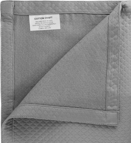Vista 4 de Cotton Craft - Cobija térmica de sarga de punto espiga (100% algodón súper suave de alta calidad), Algodón, Diamond - Gris, gemelo