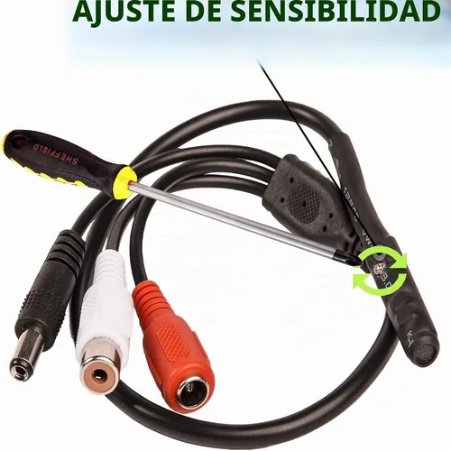 Vista 7 de Micrófono CCTV con preamplificador RCA Audio Out 12V DC — Ganancia ajustable — para cámaras DVR/NVR e IP (1 paquete)
