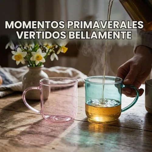 Vista 2 de VIVA Minima Eva - Taza de té de cristal azul con asa, taza grande, 14 oz
